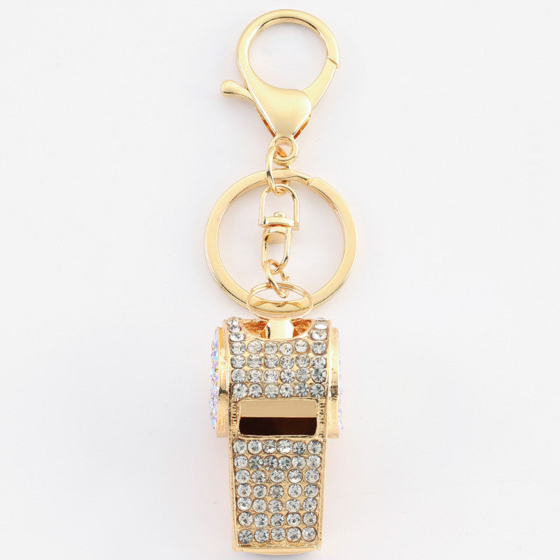 Wholesale Rhinestone Double Layer Whistle Keychain Metal Crystal Whistle Pendant